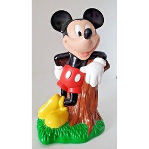 Disney Mickey Mouse Leaning on Tree Stump Piggy Coin Bank Vinyl 1994 Vintage